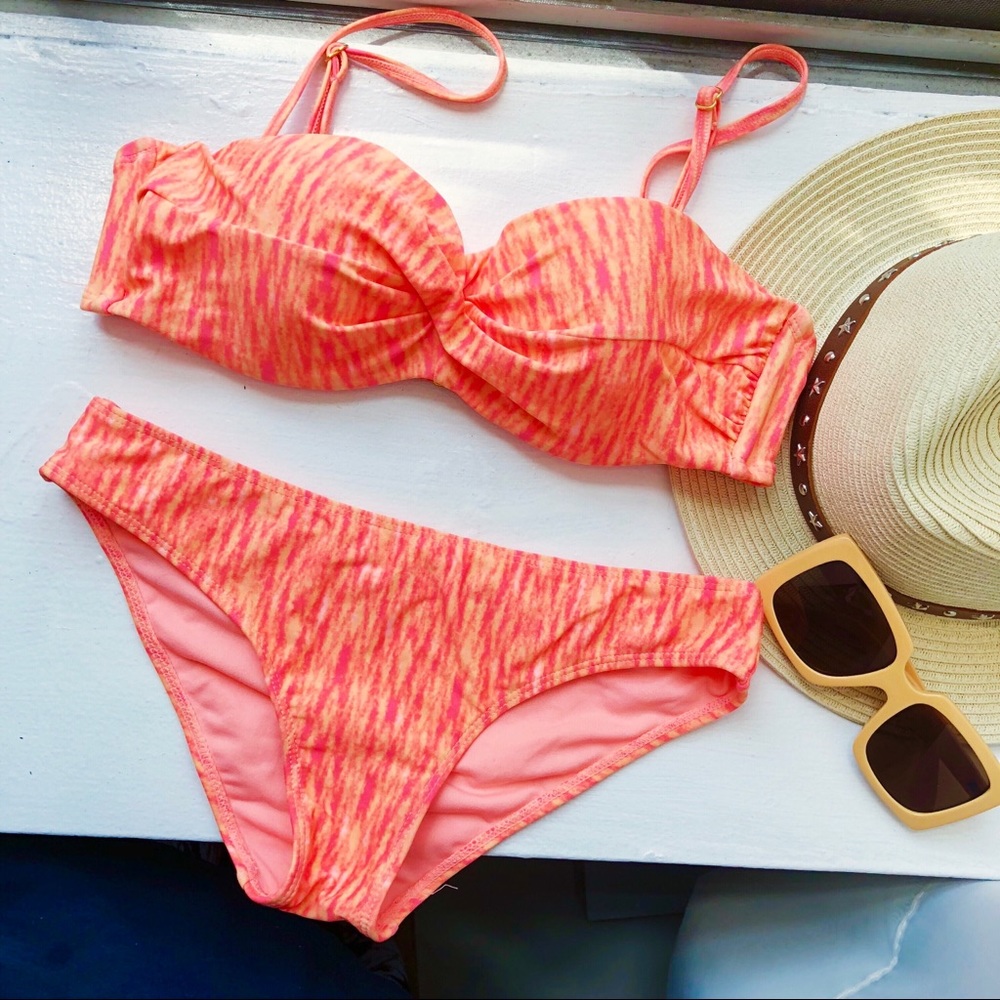 Neon orange printed bikini set